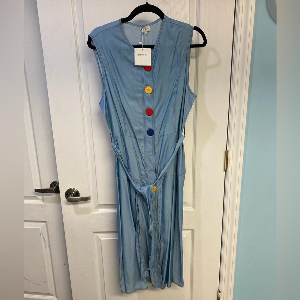 Multicolored Tie Front Knee-Length Dress